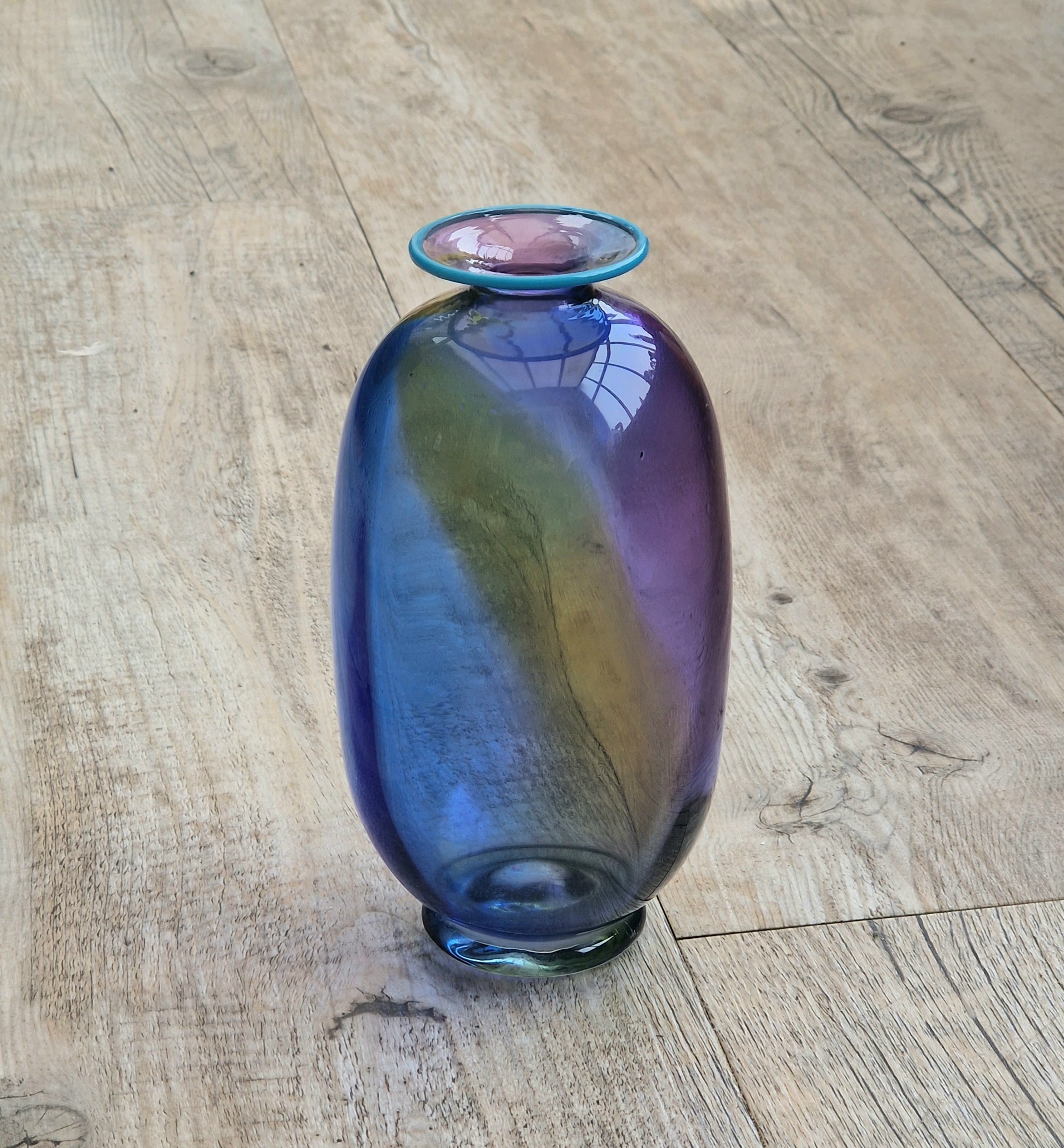 Transjö Hytta Swedish Art Glass Rainbow Vase WRC Signature Ann Wolff, Jan-Erik Ritzman and Sven-Åke Carlsson Vintage Mid Century Piece 6"
