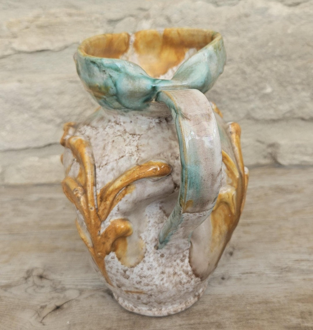 Vintage Majolica Vase Mid-Century Italian Earthenware, 19cm Decorative Pitcher