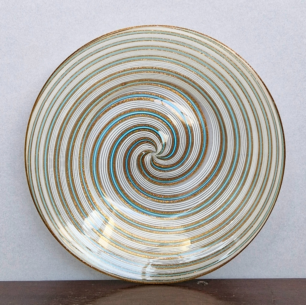 Antique Salviati Murano Glass Dish, Mezza Filigrana, Aventurine, Turquoise Blue, Venetian, c.1860–1872, 16.6cm, Perfect Condition