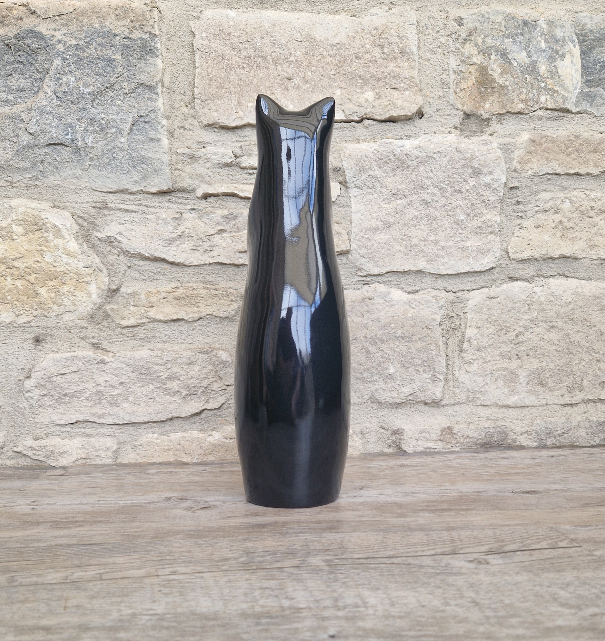 Perry Lancaster Artforum Sitting Cat Gloss Black Heavy Resin Figure Vintage 32cm