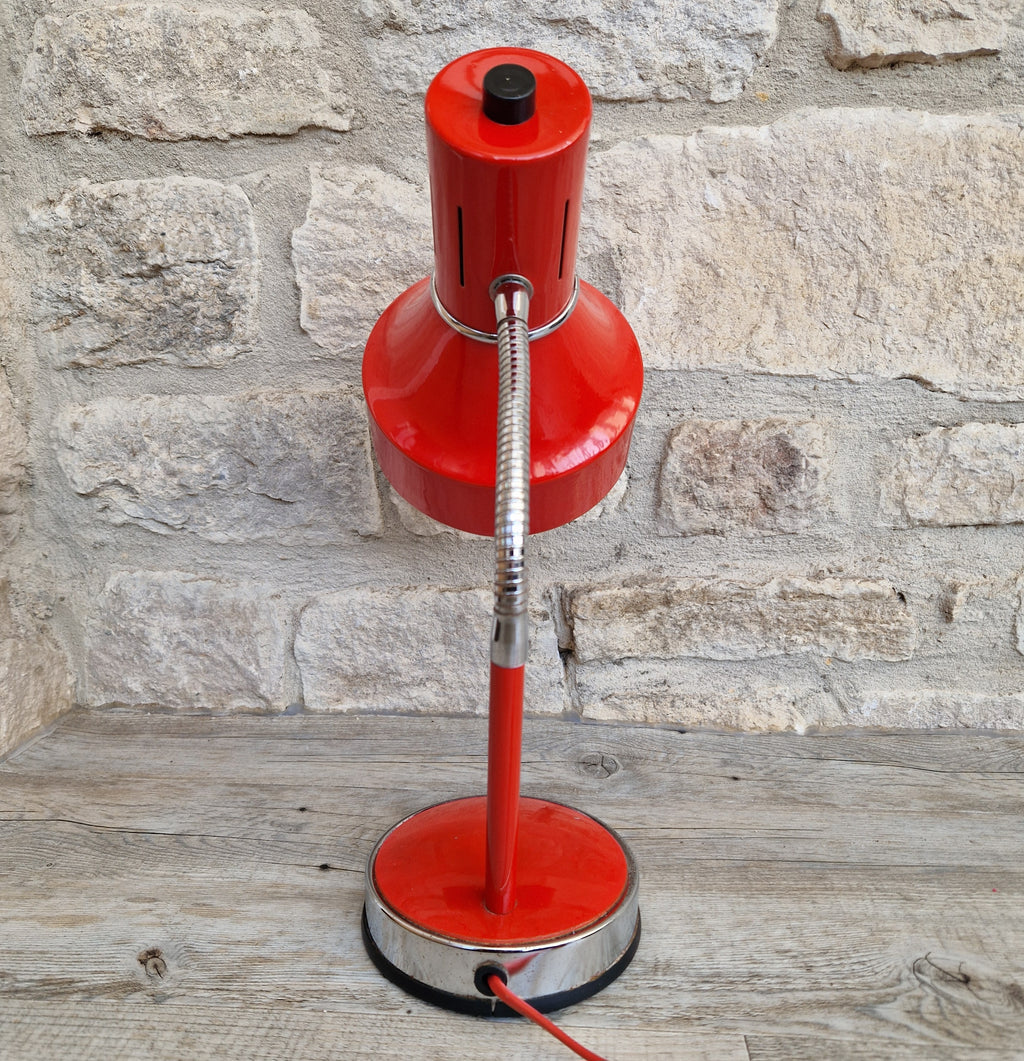 1980s Cherry Red Desk Lamp: Mid Century Space Age Flexible Lamp