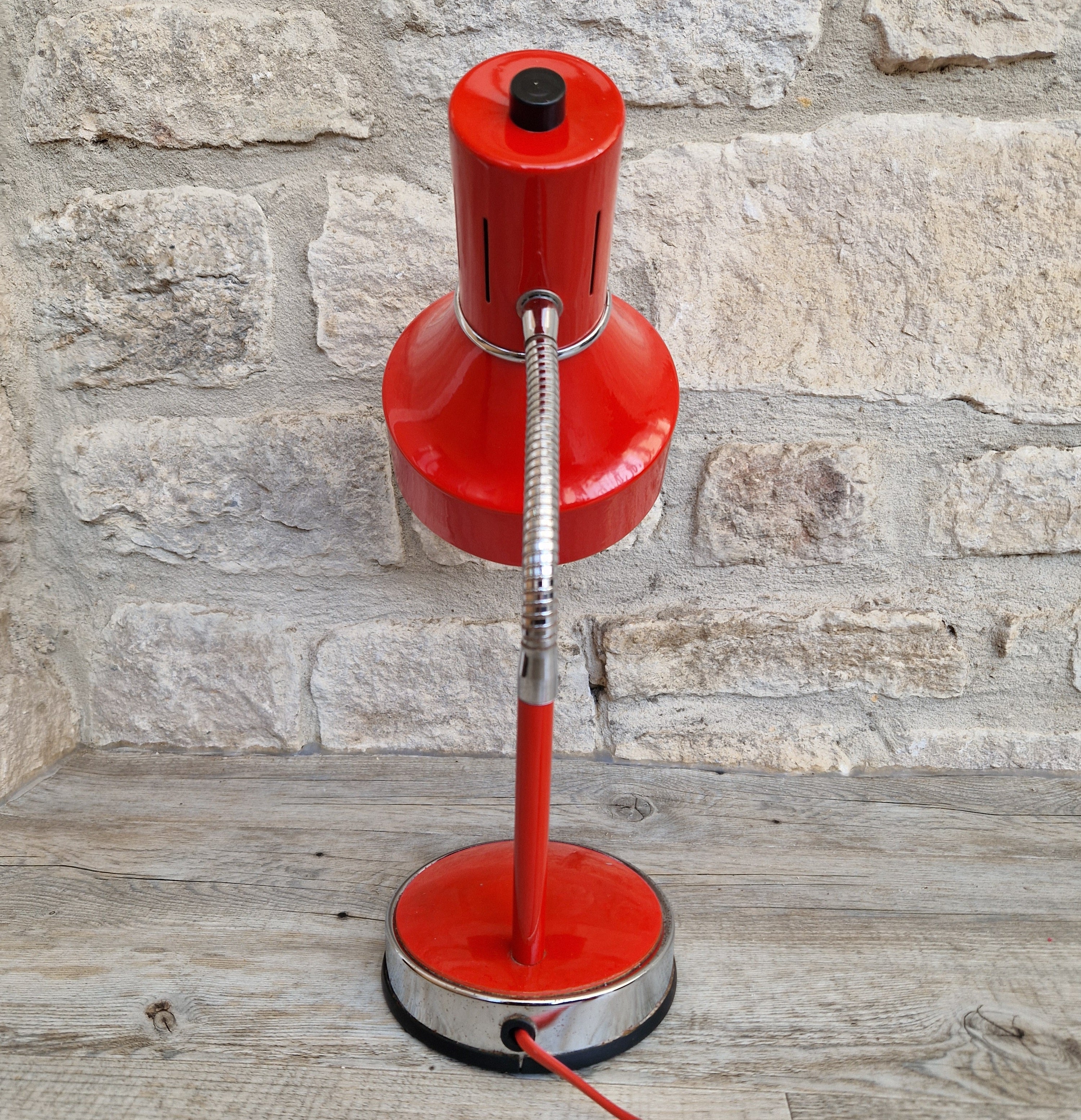1980s Cherry Red Desk Lamp: Mid Century Space Age Flexible Lamp