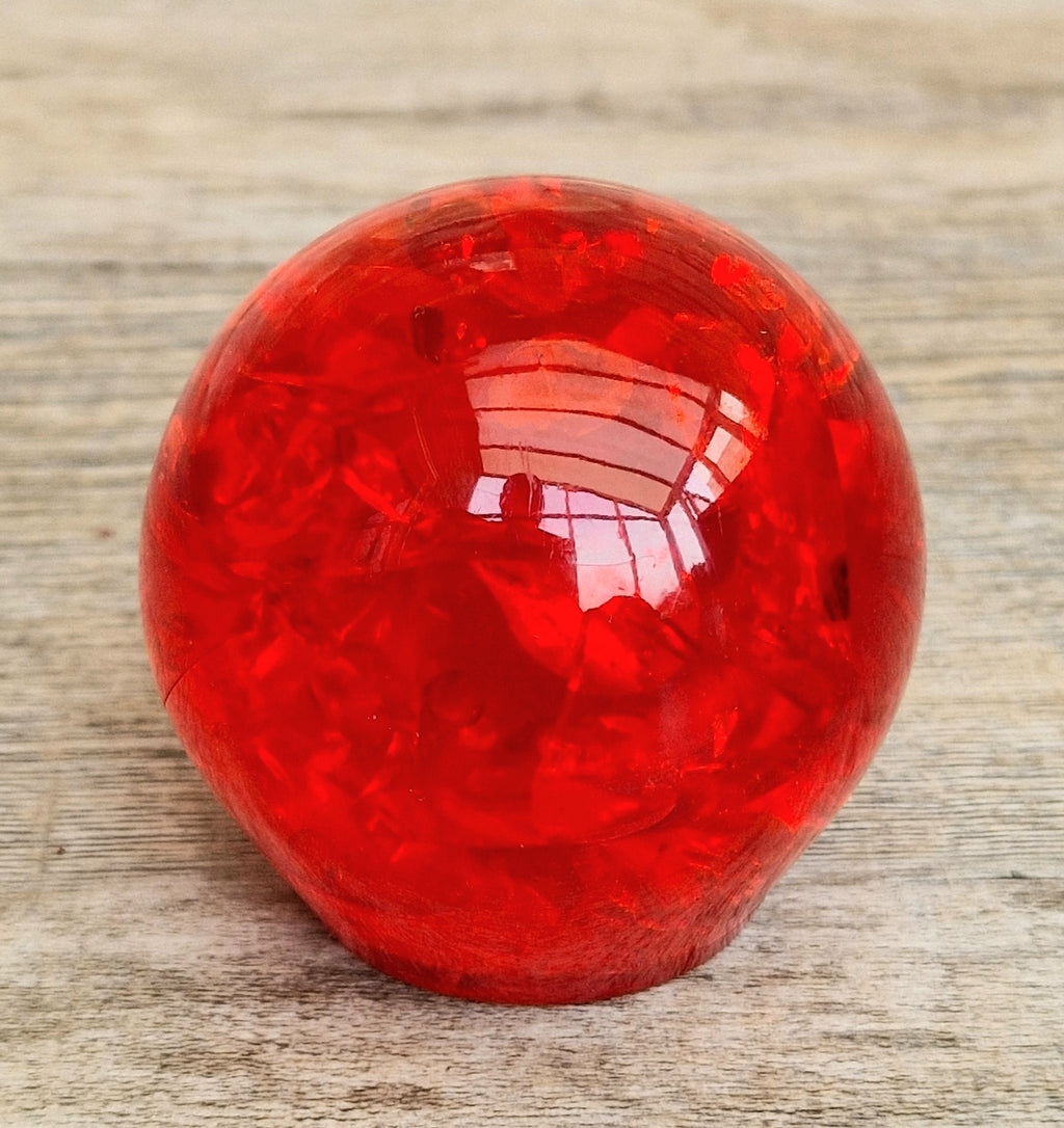 Vintage 1960s Shattaline Resin Orb Paperweight Bright Red Fractured Ice Mid Century Desk Ornament