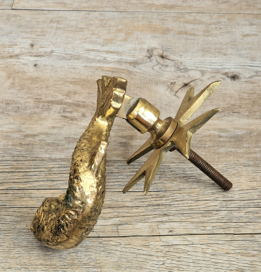 Vintage Heavy Cast Brass Maltese Cross & Dolphin Door Knocker 1950's
