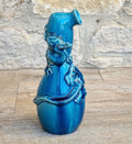 Antique Japanese Awaji Meiji Period Turquoise Pottery Dragon Bottle Vase
