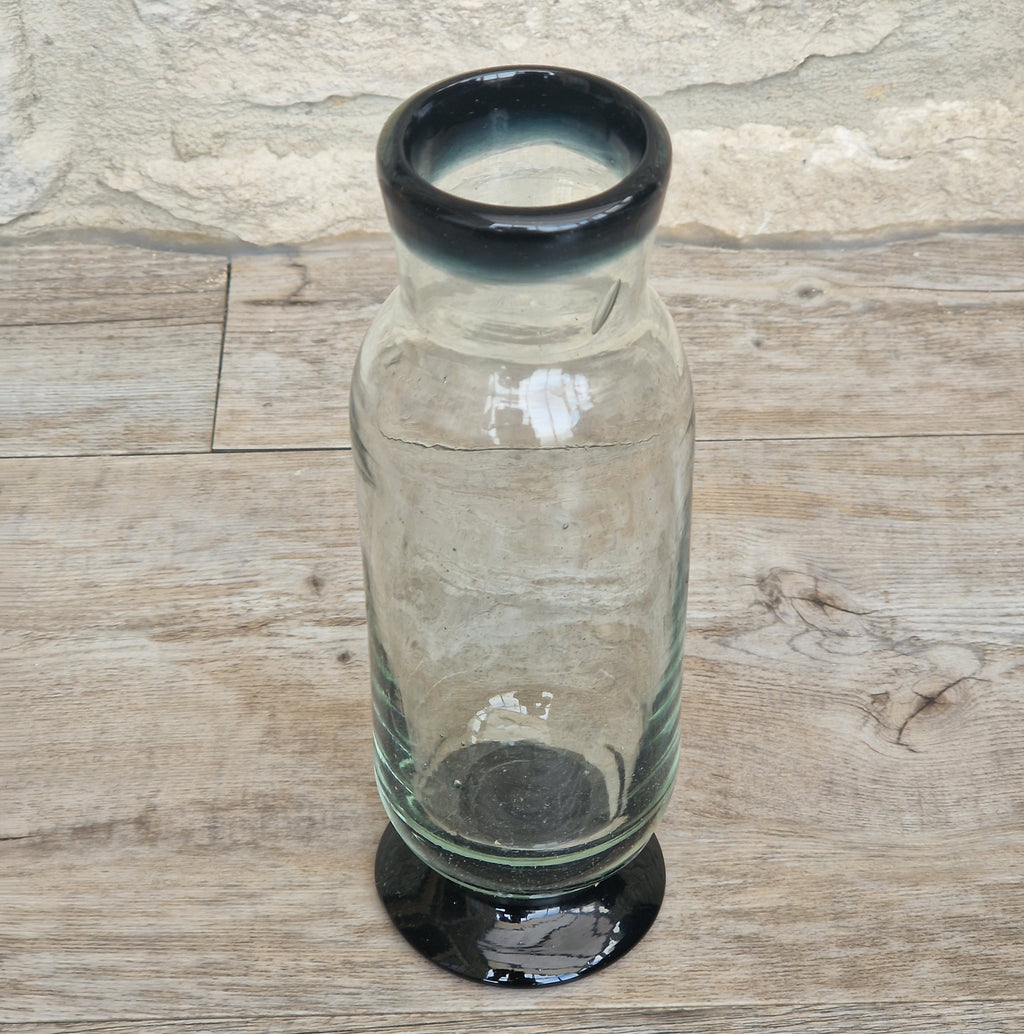 Rare Antique Regency Apothecary Jar c. 1800-1830 English Heavy Lead Crystal Specimen Glass with Fused Inky Blue-Black Rim & Foot