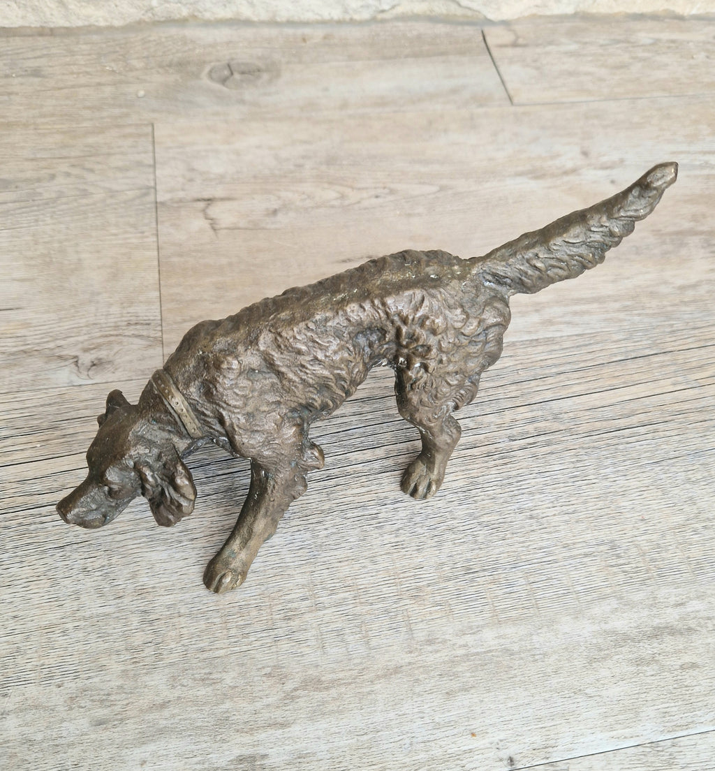 Antique 19th C. Cast Bronze Sculpture Of A Hunting Irish Setter Dog 22cm VGC