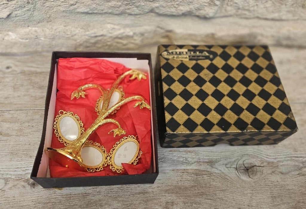 1950s Gold Palm Tree Photo Frame Family Tree Made in England Mirella Original Box 13cm Tall.
