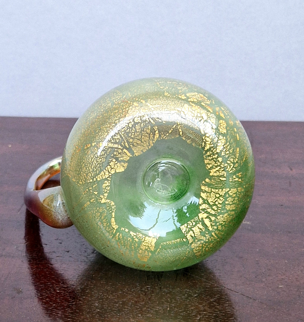 Antique Probable Salviati Dott. Murano Glass Jug, Green Gold Leaf, Venetian c.1875–1890, Handblown 13.5cm Rare