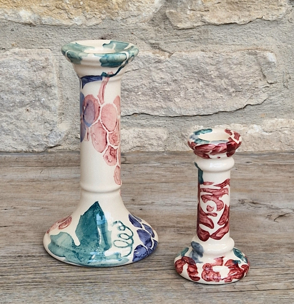 2 x Emma Bridgewater Spongeware Grapes & Roses Candle Sticks Candle Holders Vintage Early