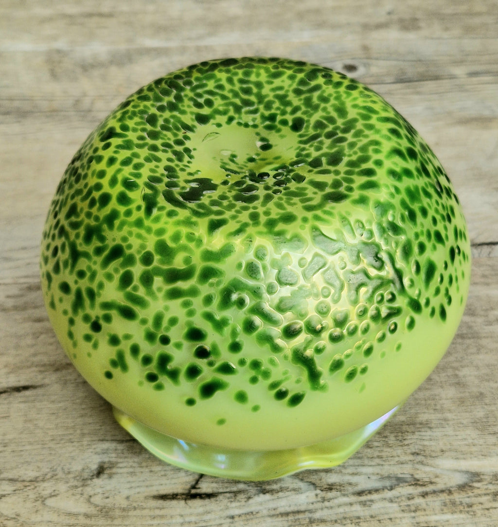 Antique Late 19th Century Bohemian Art Glass Vase, Loetz-Heckert Tradition, Iridescent Yellow Green, Rare Cabinet Vase