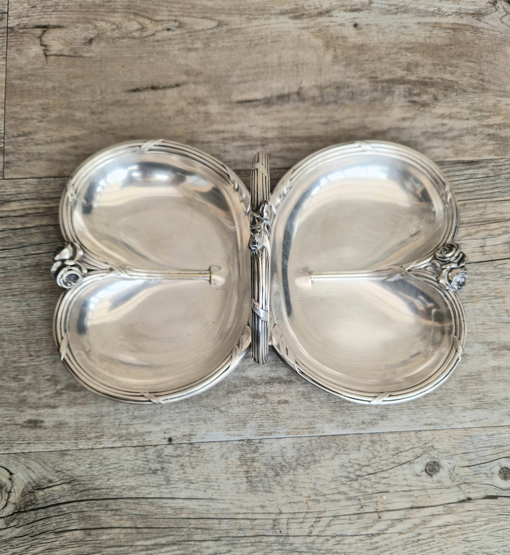 Antique Tray Christofle Gallia Silver Plated Handled Serving Tray Art nouveau Rose Design Made in France