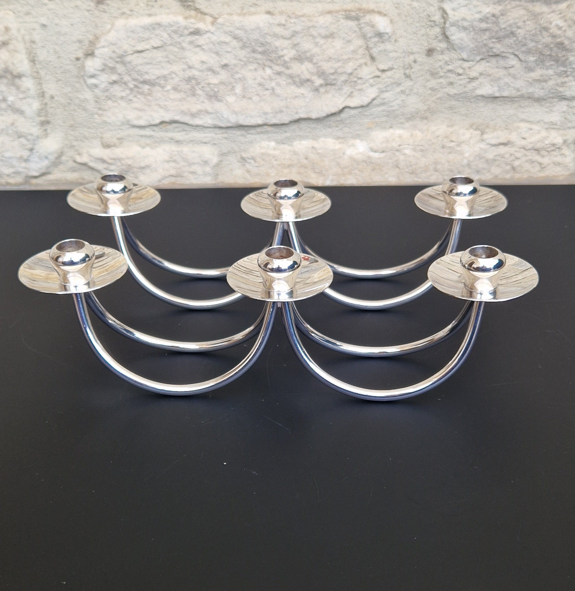 1960's Berg 'Selandia' Danish 3 Branch Minimalist Candelabra Candle Holders x 2