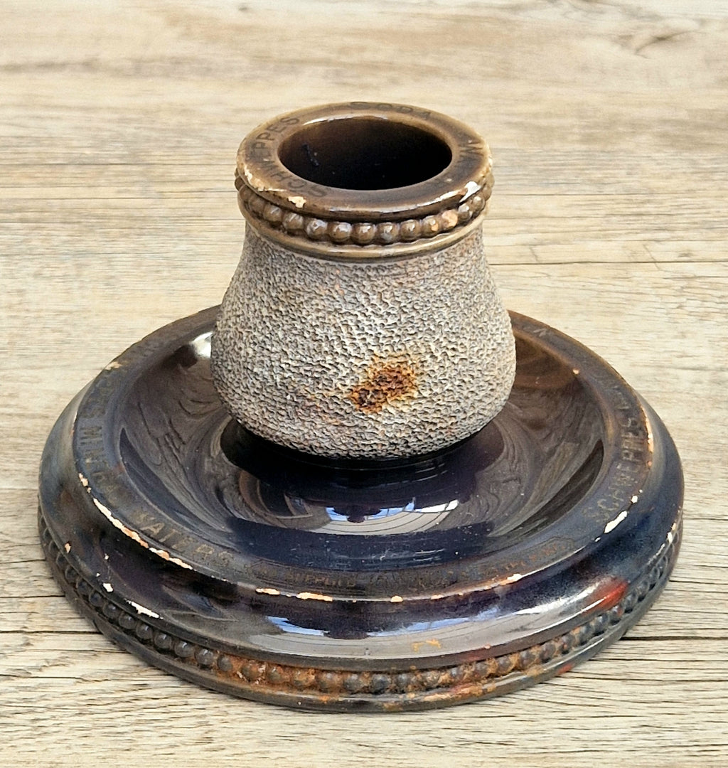 Rare Antique Empire Works Schweppes Pub Ceramic Stoneware Match Strike Holder