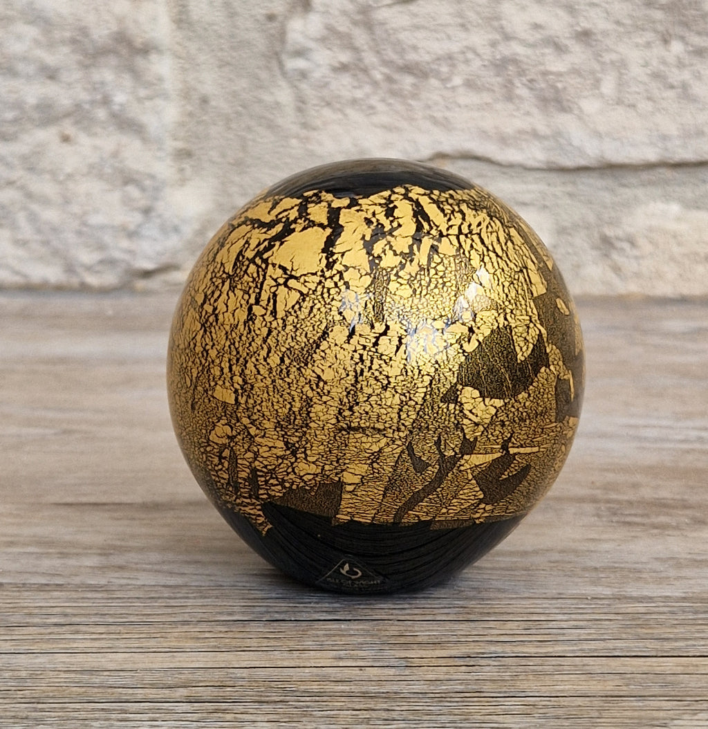 Isle of Wight Art Glass Black Azurene Ball Paperweight Michael Harris 1970s England