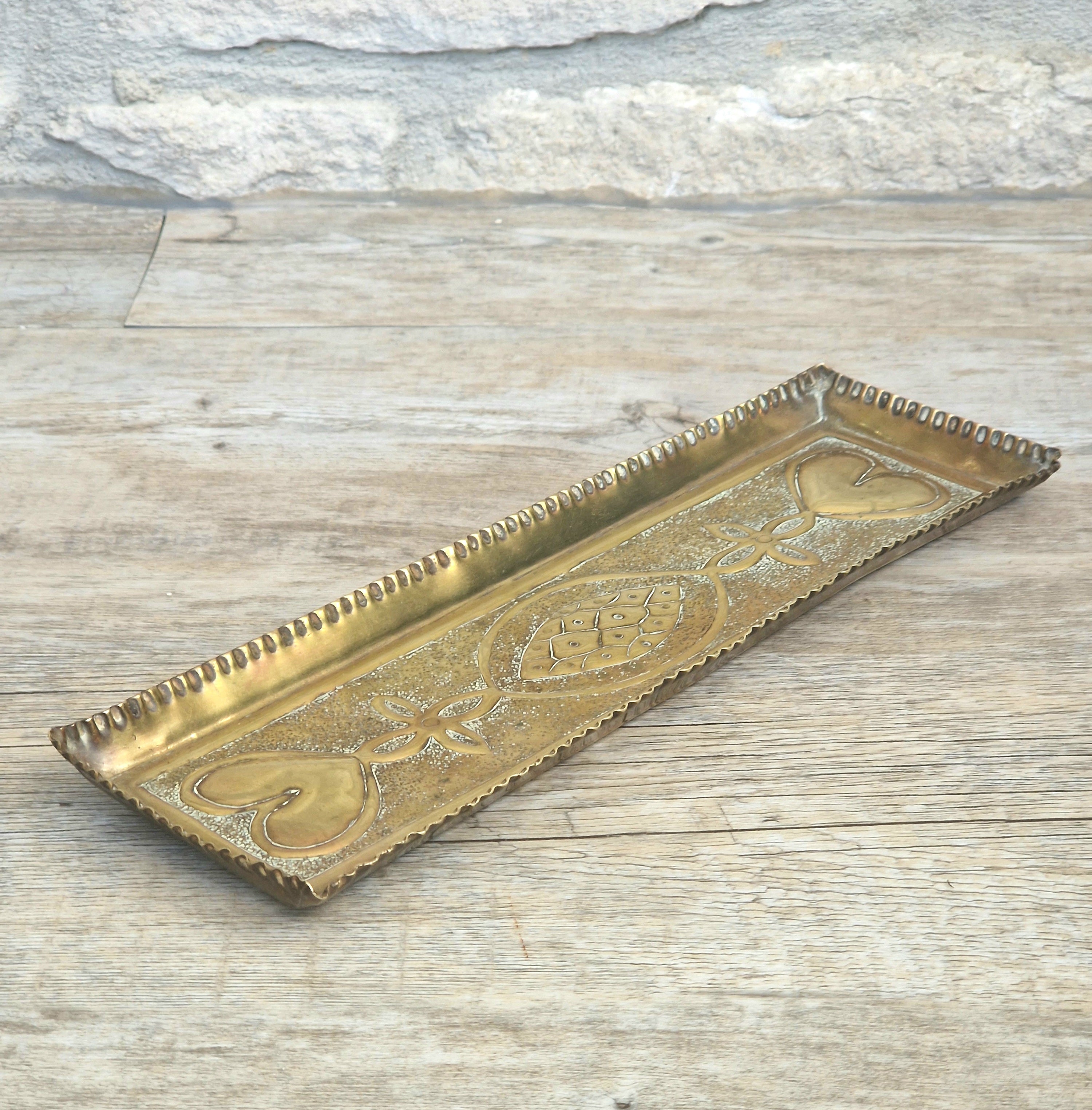 Antique Glasgow School Brass Pen Tray Margaret Gilmour Style Arts & Crafts Art Nouveau Tray