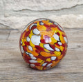 Vintage Orange, Red & White Speckled Mdina Art Glass Ball Paperweight Signed