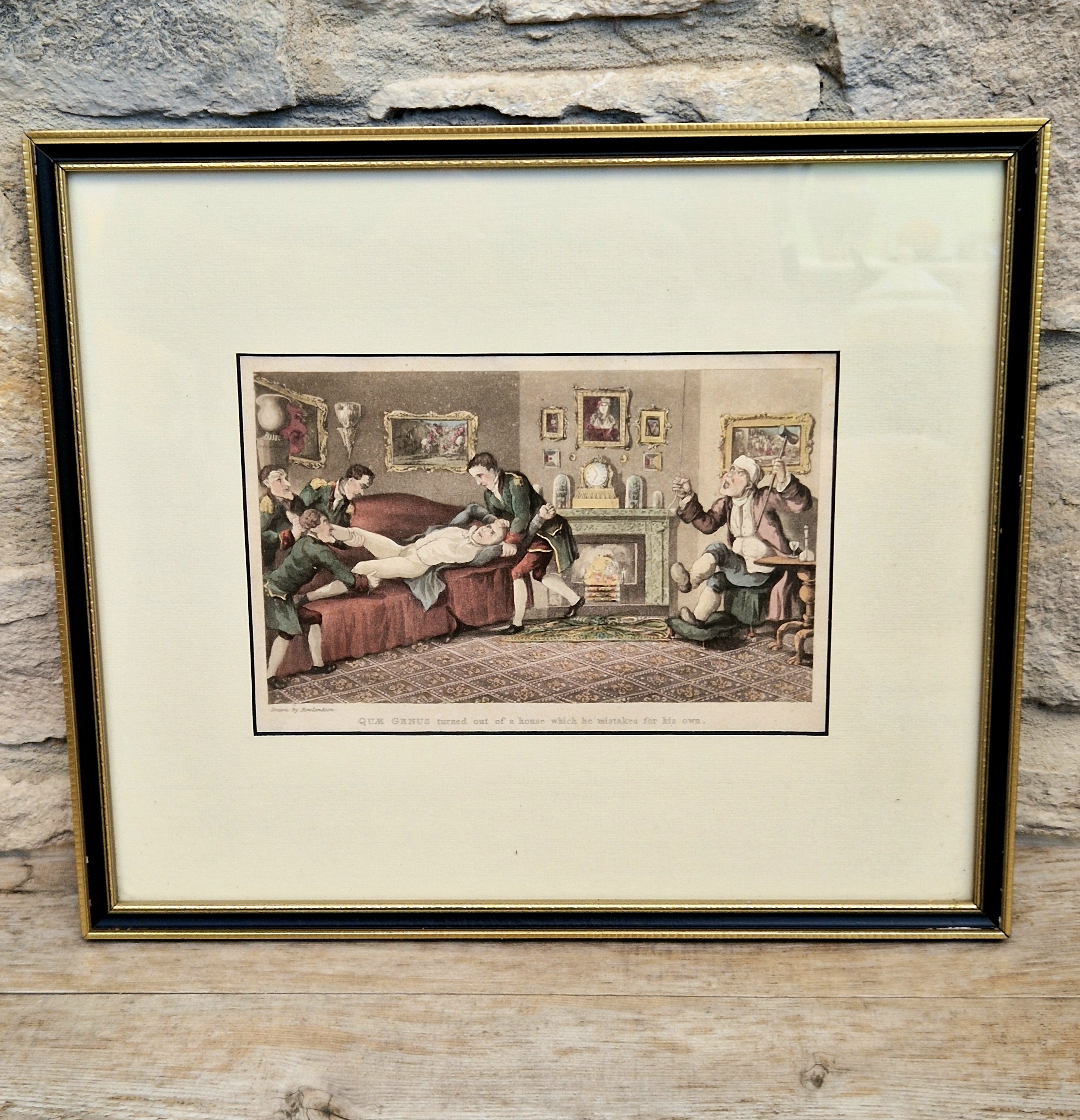 Thomas Rowlandson Lithograph Print 'Quae Genus turned out of a house which he mistakes for his own' Framed Wall Art