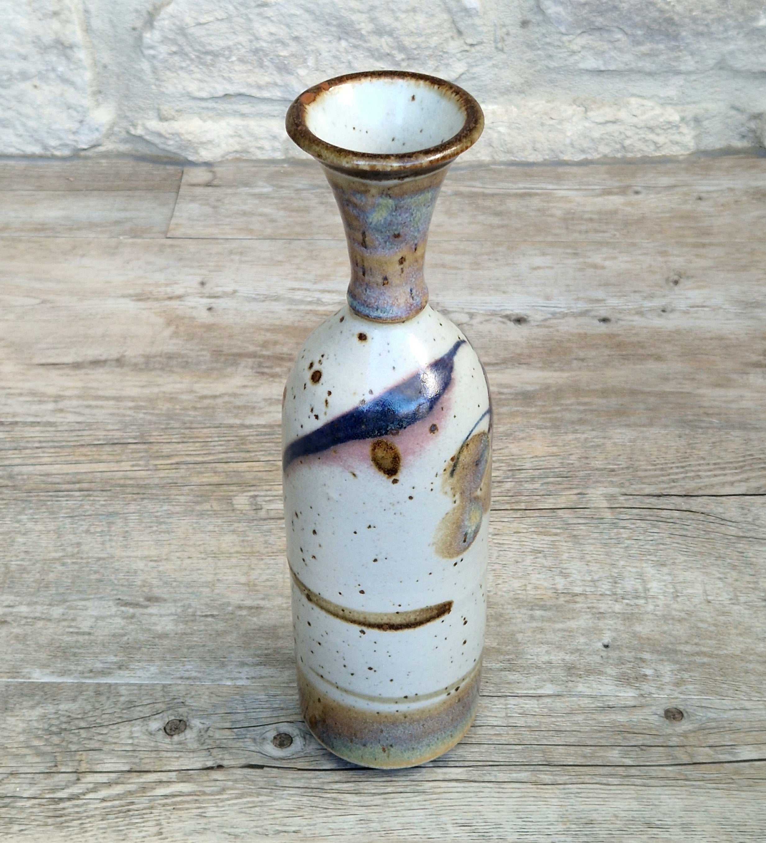 Vintage Oldrich Asenbryl Sarn Pottery 28cm Stoneware Bottle Vase Welsh Studio Ceramic 1970s