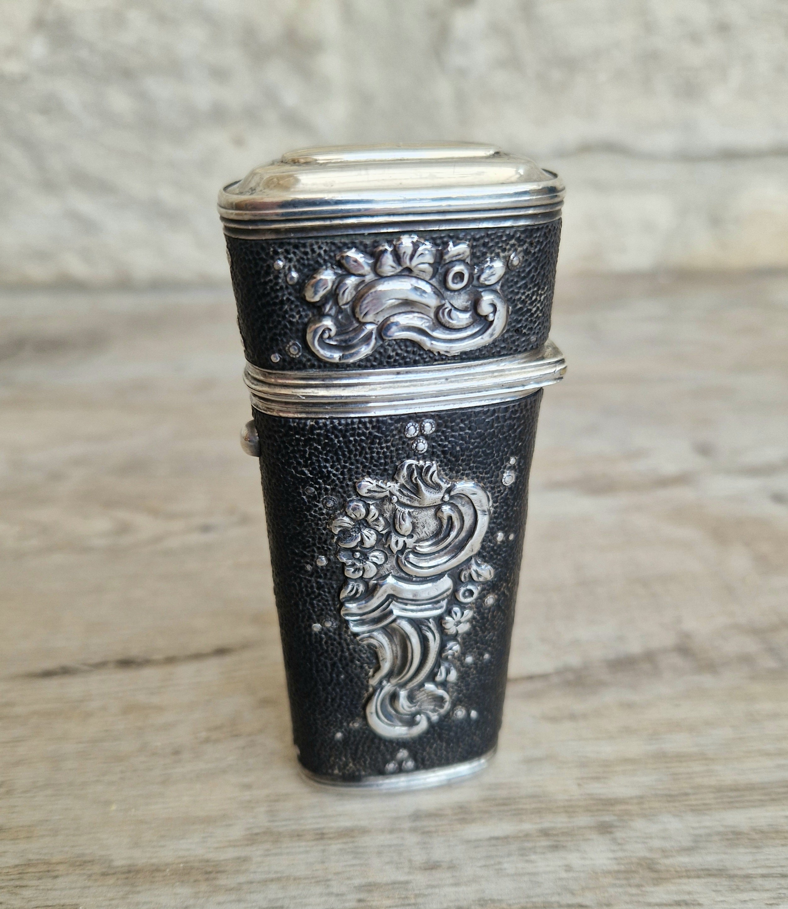 18th Century Etui French Black Shagreen & Silver Necessaire Case Rare Early Example