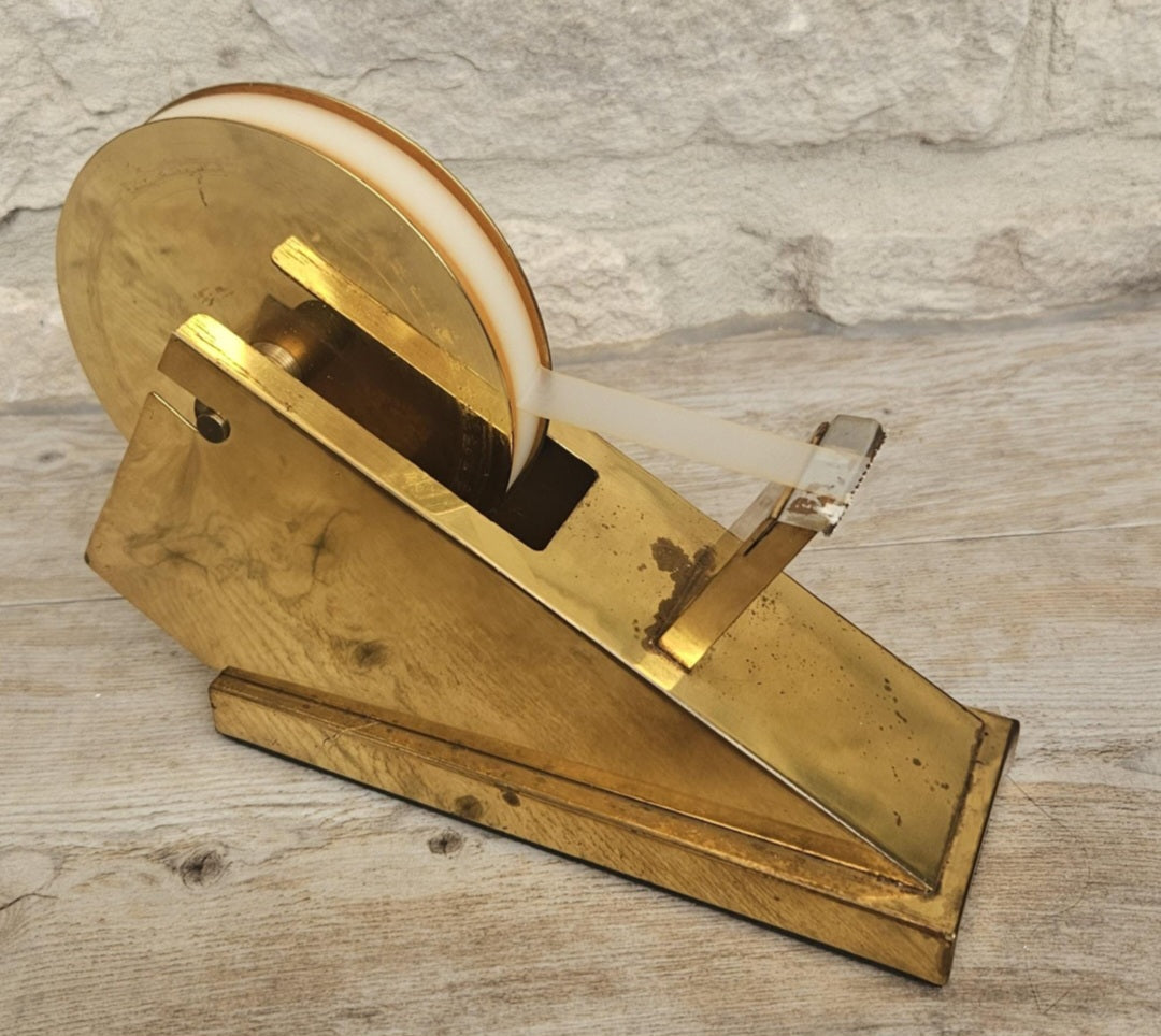 Vintage Postmodern Sculptural Brass Tape Dispenser TARNISHED Desktop Office Supply Art Collectible