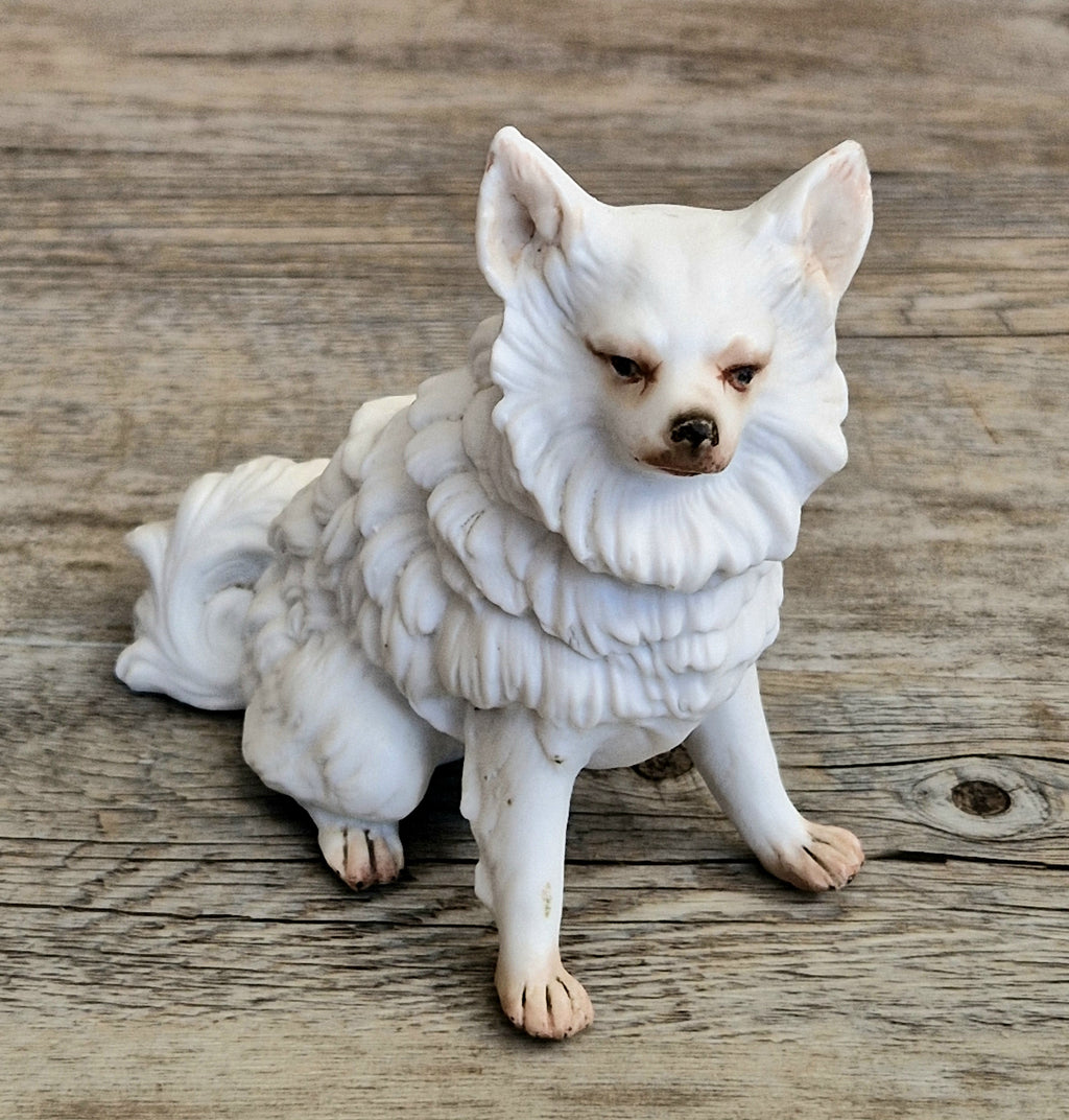 Antique Heubach Bisque Sitting Spitz Dog: German Figure, Circa 1864-1880