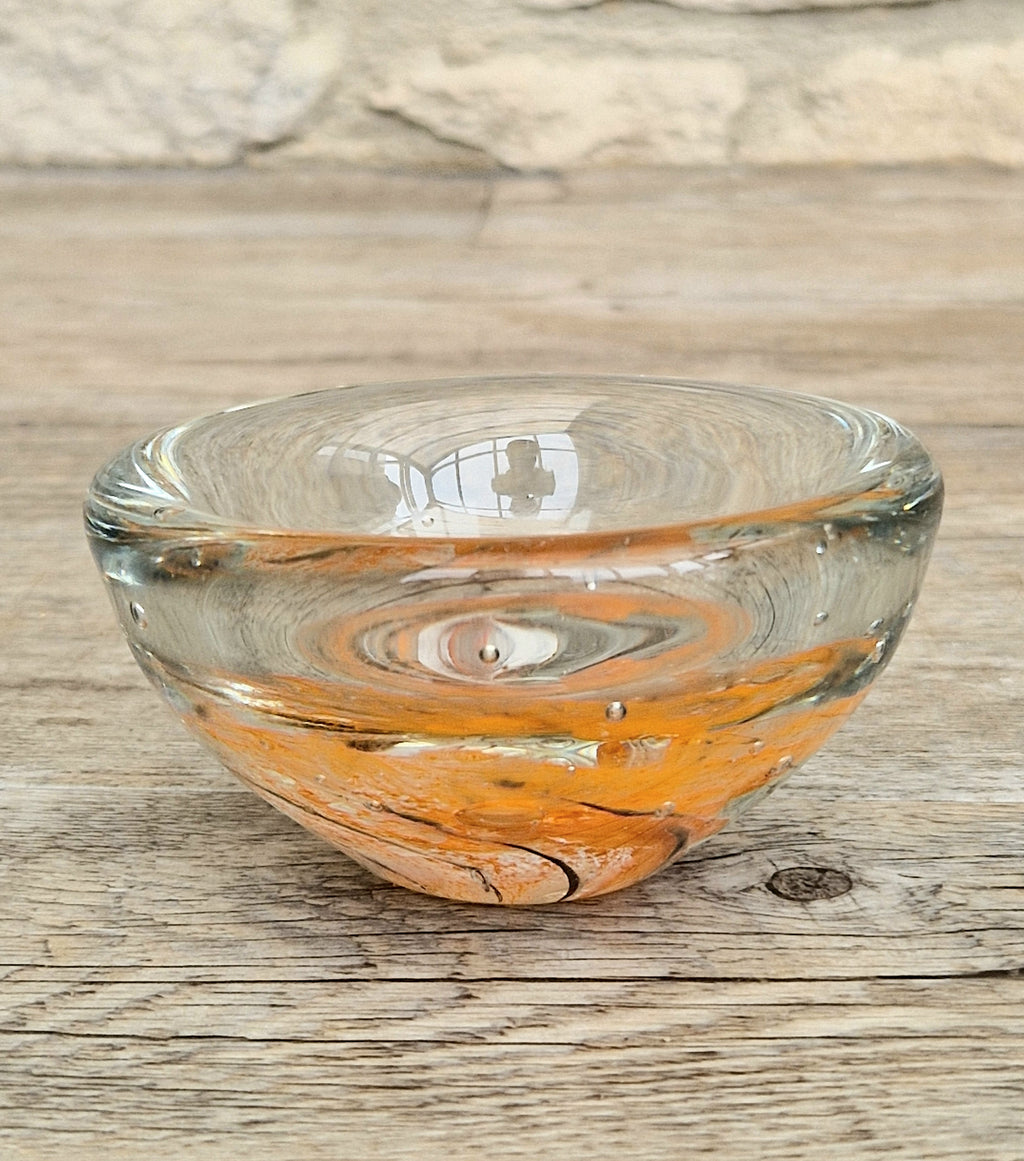 Vintage 1970s Isle of Wight Tortoiseshell Glass Bowl Signed Flame Mark Michael Harris 9cm