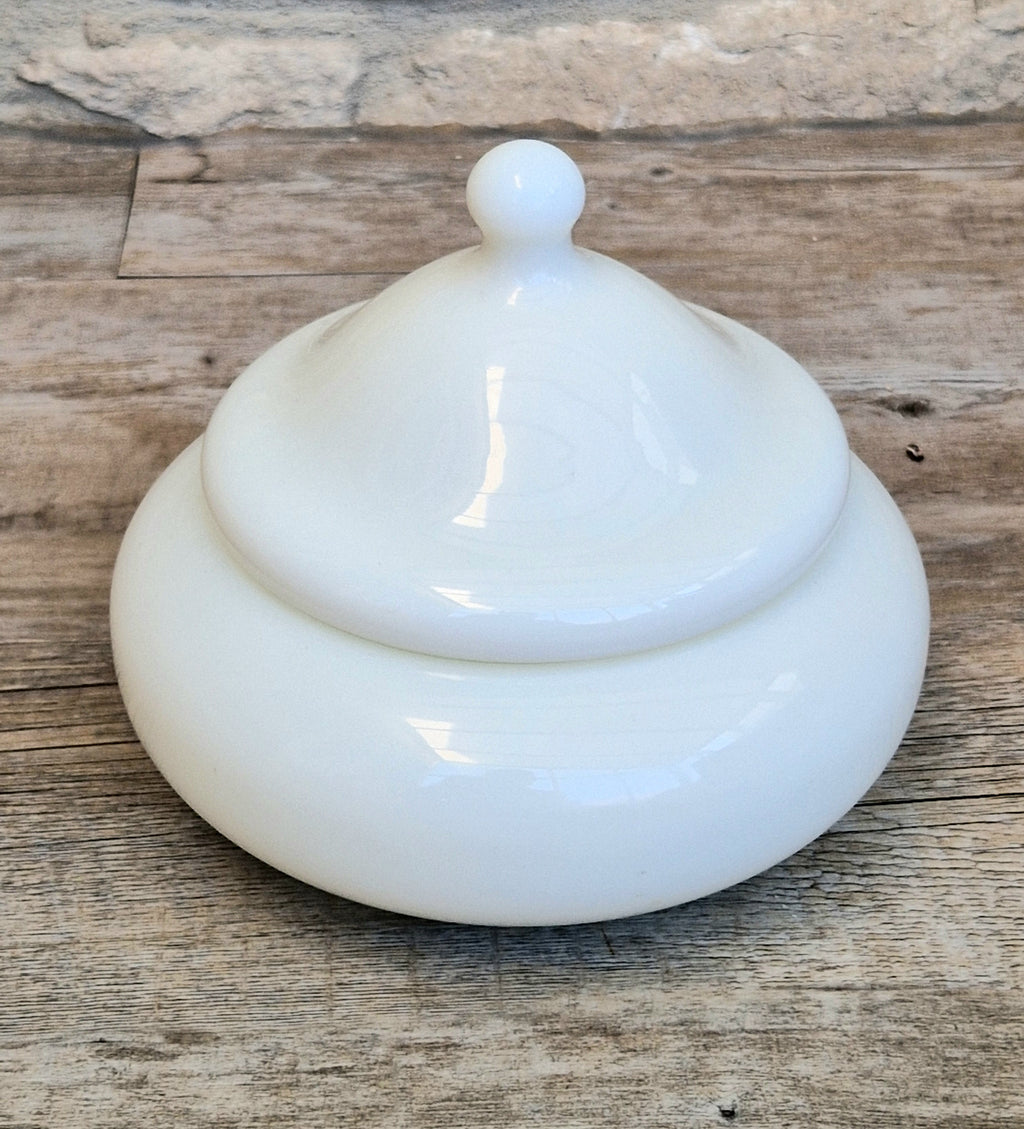 Large French Art Deco White Opaline Glass Bonbonniere Lidded Candy Dish Jar 1930s