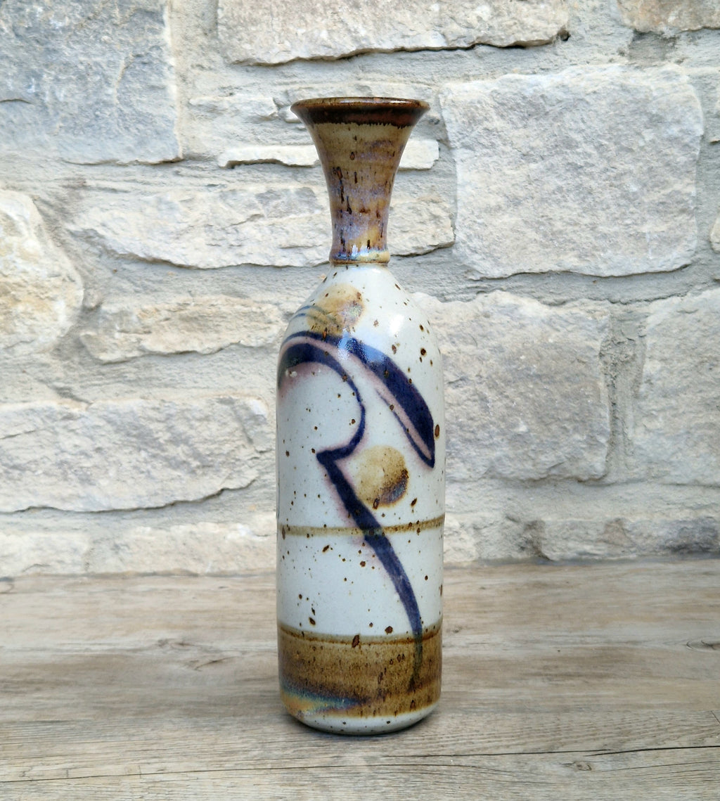 Vintage Oldrich Asenbryl Sarn Pottery 28cm Stoneware Bottle Vase Welsh Studio Ceramic 1970s