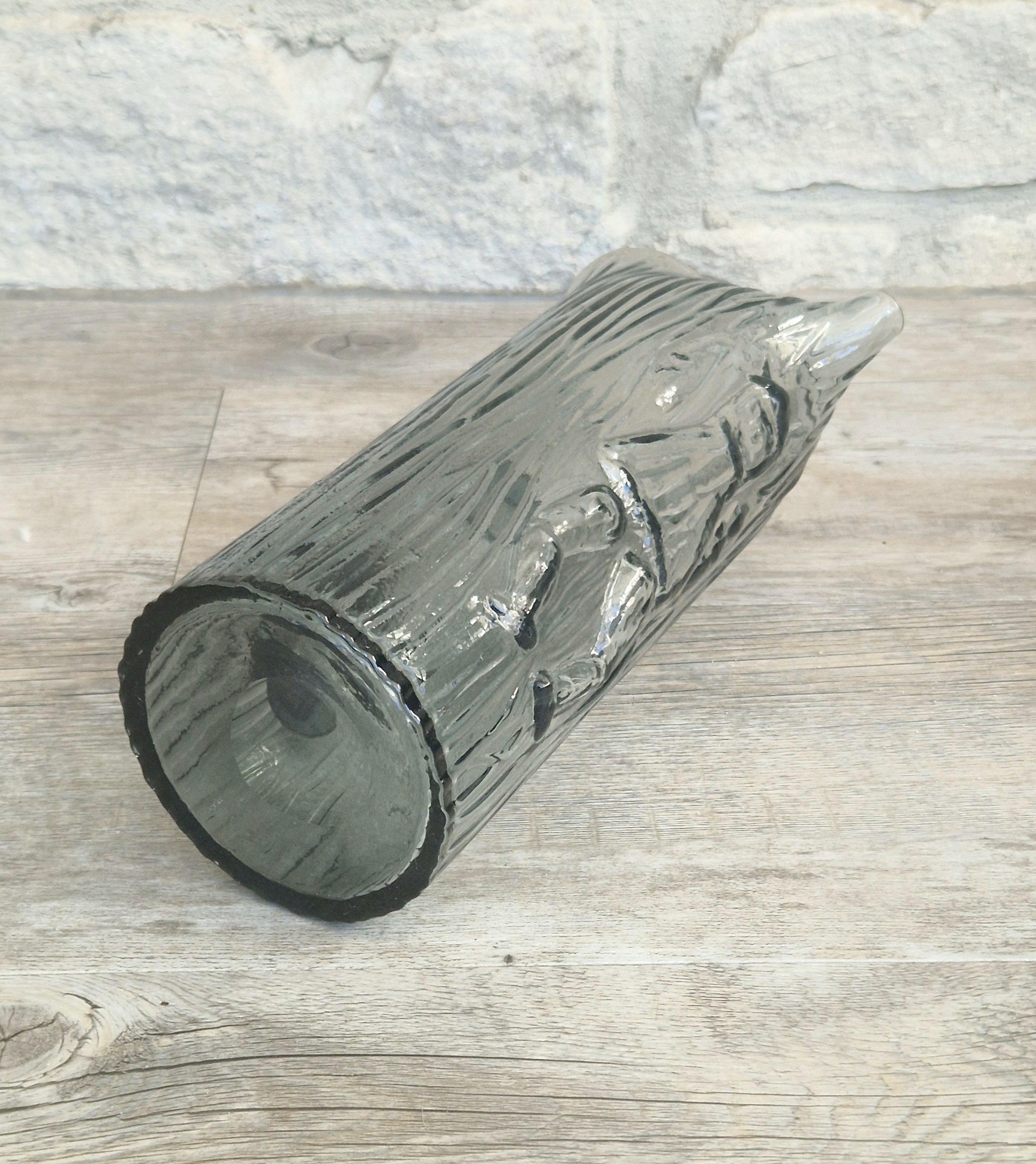 Björkshult Glassworks Sweden Hand Blown Mid Century Textured Smoke Glass 'Viking Pitcher Large