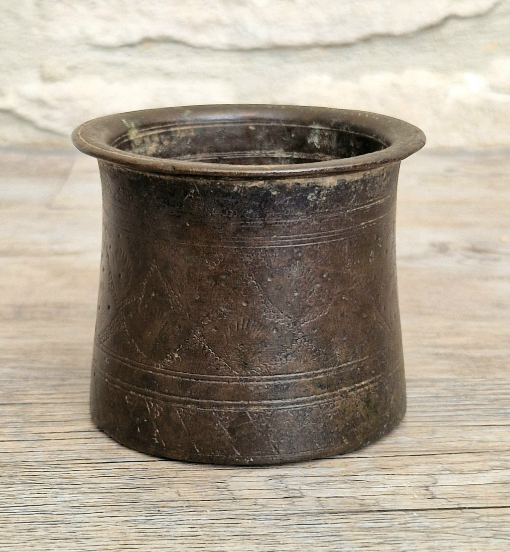 Antique 19thC Indian Bronze Panchpatra Holy Water Cup Heavy Cast Ritual Puja Pot 383g