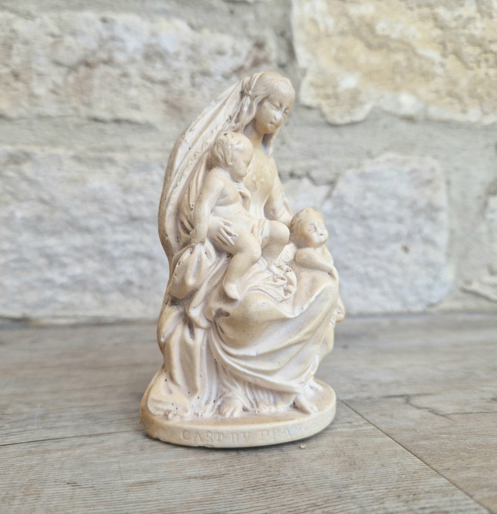 19th Century Antique Meerschaum Figurine Madonna & Child, St John Cherub. Hand-Carved Italian Grand Tour.
