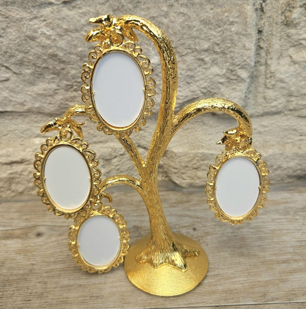 1950s Gold Palm Tree Photo Frame Family Tree Made in England Mirella Original Box 13cm Tall.