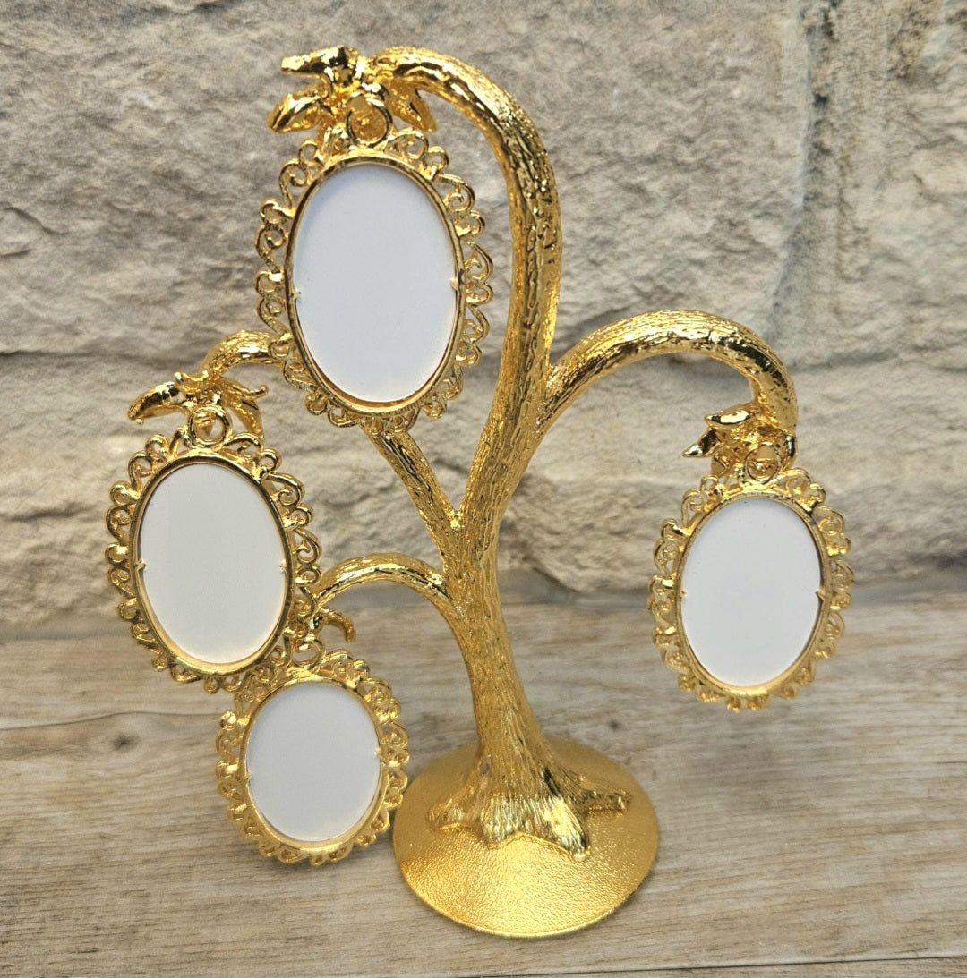 1950s Gold Palm Tree Photo Frame Family Tree Made in England Mirella Original Box 13cm Tall.