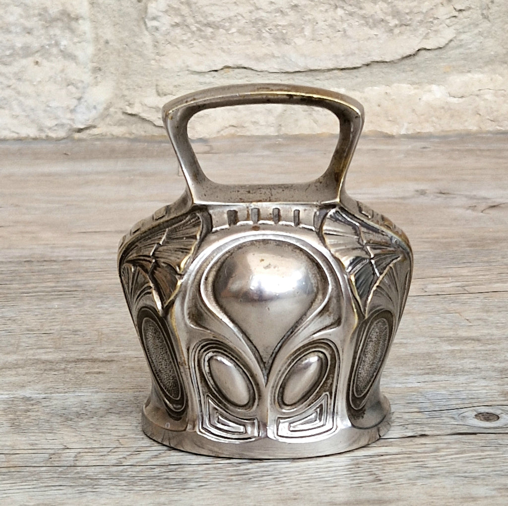 Antique Art Nouveau Silvered Bronze Large Ornate Decorated Table Bell