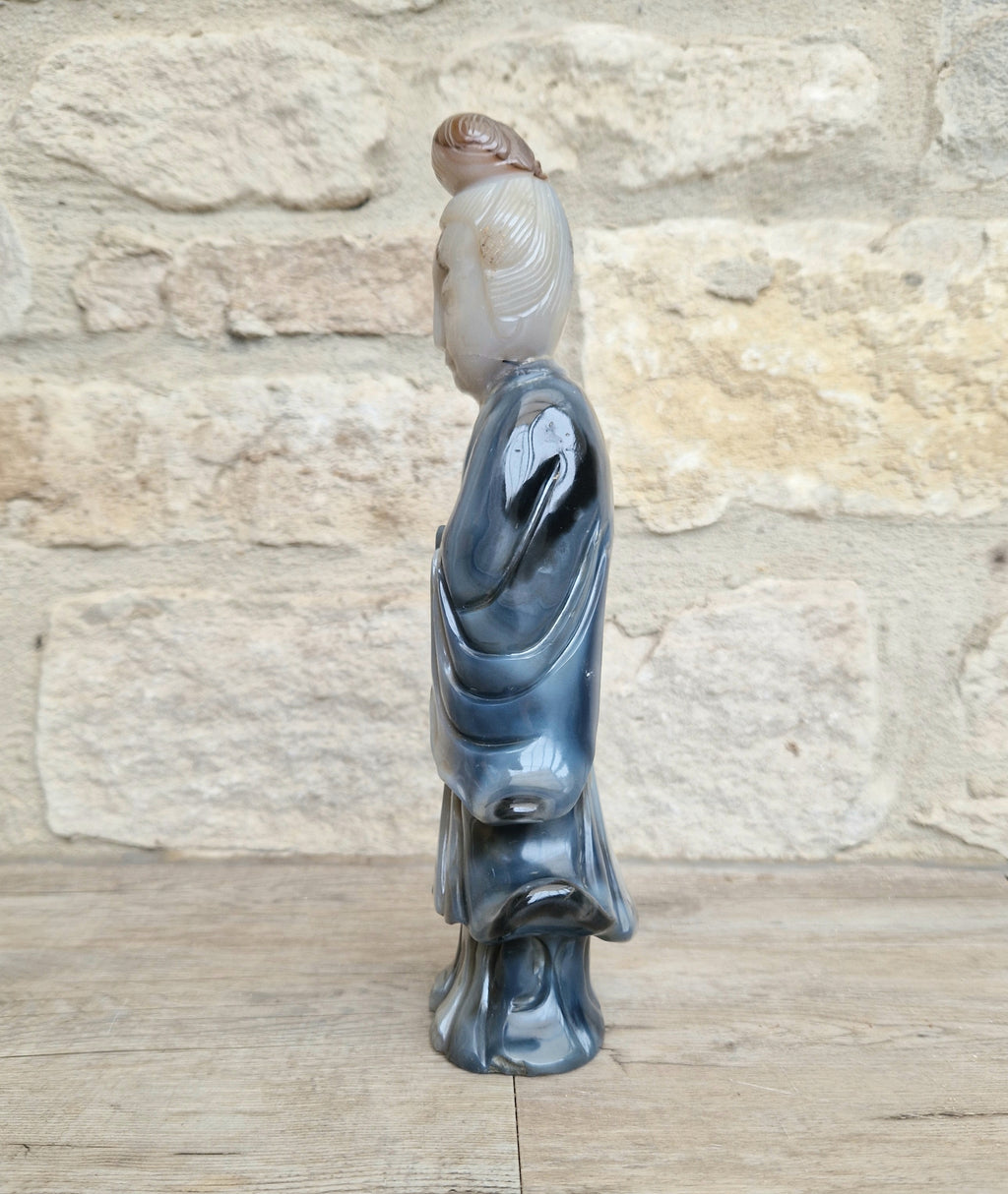 Antique Carved Chinese Agate Figure Kuan Yin Bodhisattva of Compassion *Repair
