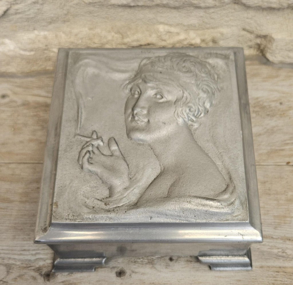 Art Nouveau Lady Aluminium Lidded Box Made in London England Stamped (1905-1924) 13.5cm Square X 6.5cm Tall Arts and Crafts Box