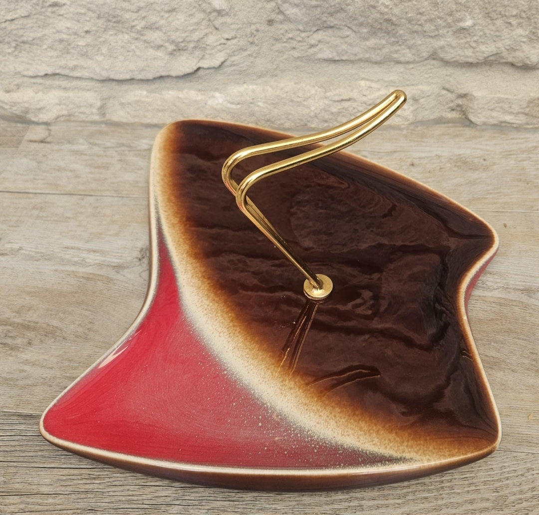 Vintage Ceramic Cheese Plate Mid Century Modern Handled Server Kitchen Decor Collectible Verceram France