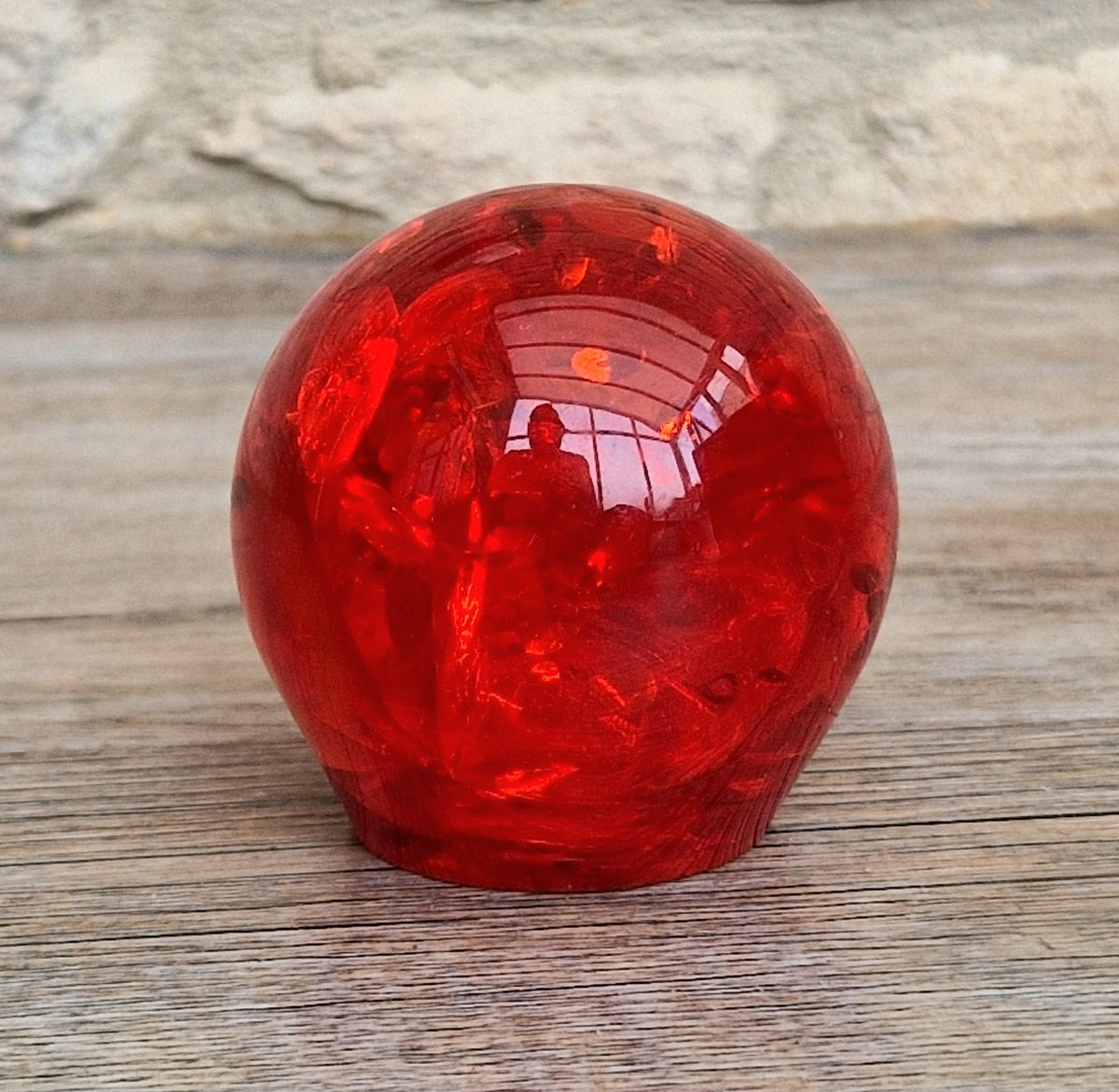 Vintage 1960s Shattaline Resin Orb Paperweight Bright Red Fractured Ice Mid Century Desk Ornament