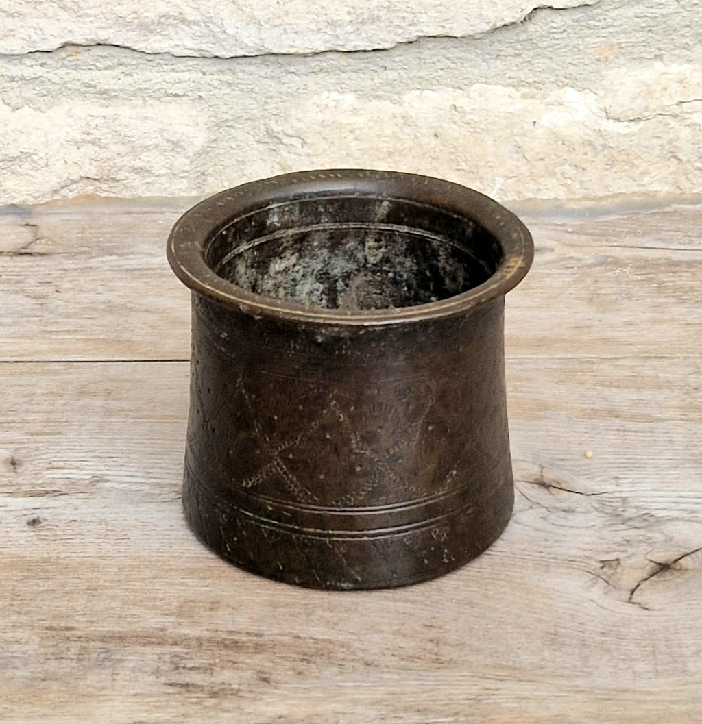 Antique 19thC Indian Bronze Panchpatra Holy Water Cup Heavy Cast Ritual Puja Pot 383g