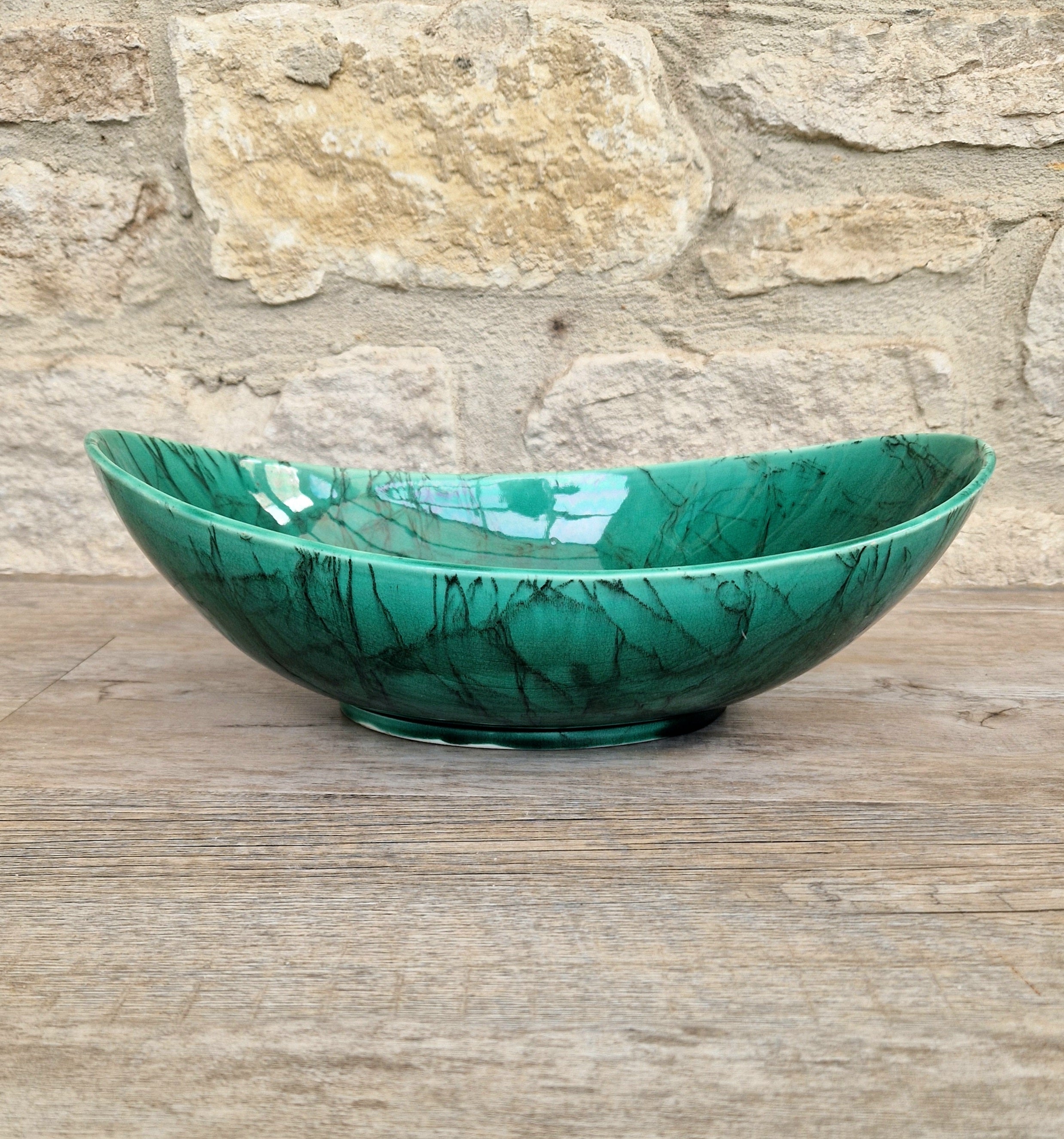 Very Rare Antique 1883 Wedgwood Malachite Glaze Large Centrepiece Fruitbowl 32cm x 22cm