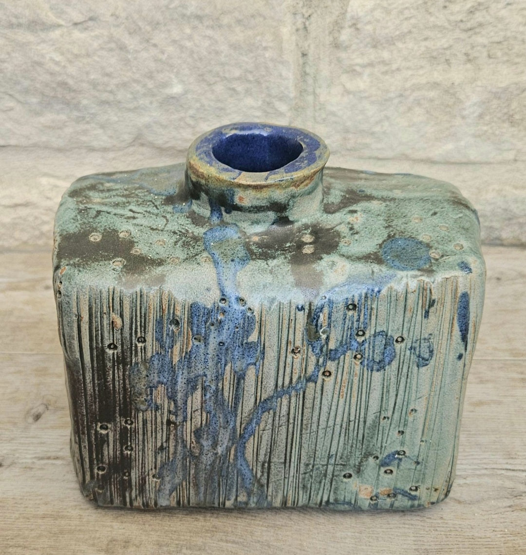 Mcm Vase Dripware Ceramic Blue Decorative Stoneware Berachah Pottery Devon England 14cm X 14cm