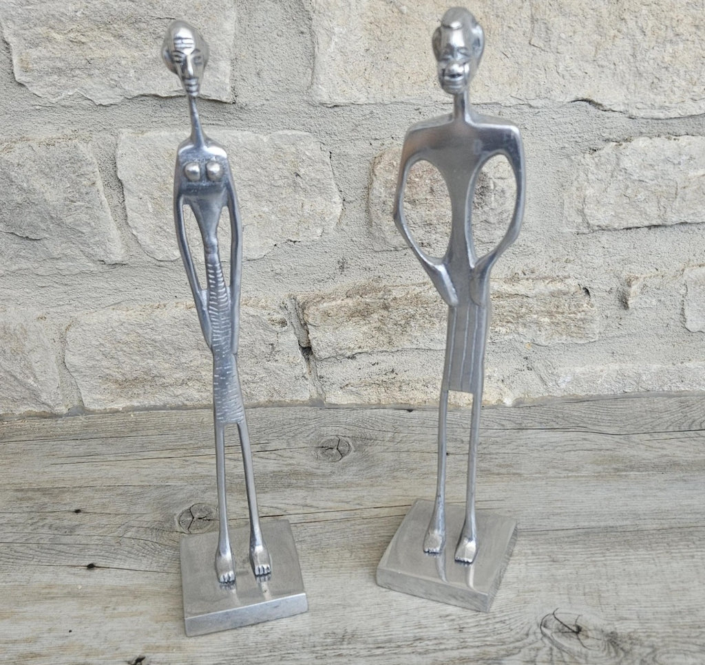 2 Aluminium Dogon Style Brass Art Figure Tall Skinny African Elongated Man 31cm Tall Lightweight