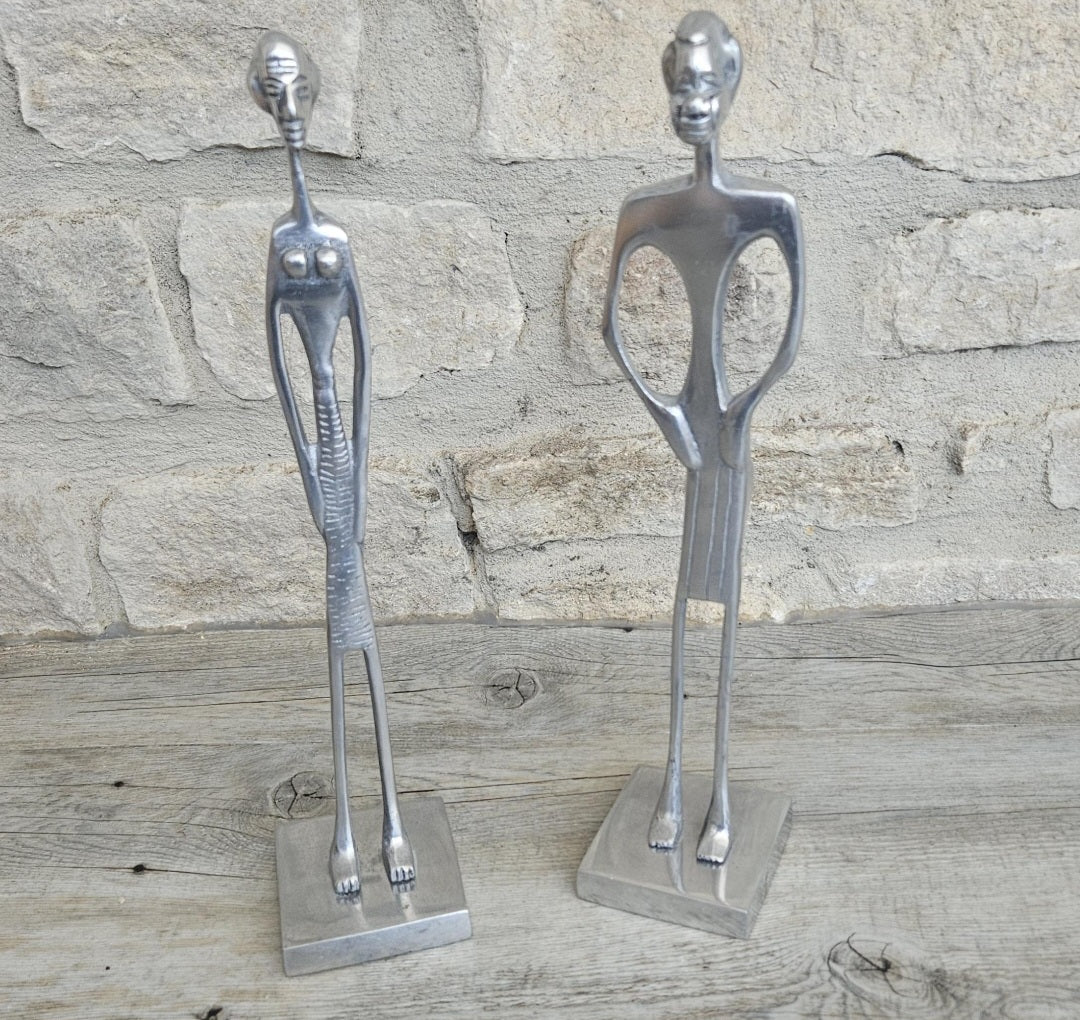 2 Aluminium Dogon Style Brass Art Figure Tall Skinny African Elongated Man 31cm Tall Lightweight