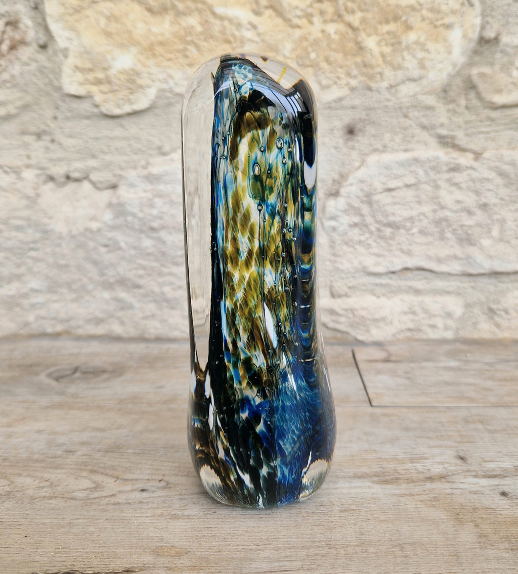 1980's Isle of Wight Art Glass 'Off the Shelf' Obelisk Paperweight Rare & Perfect With Label