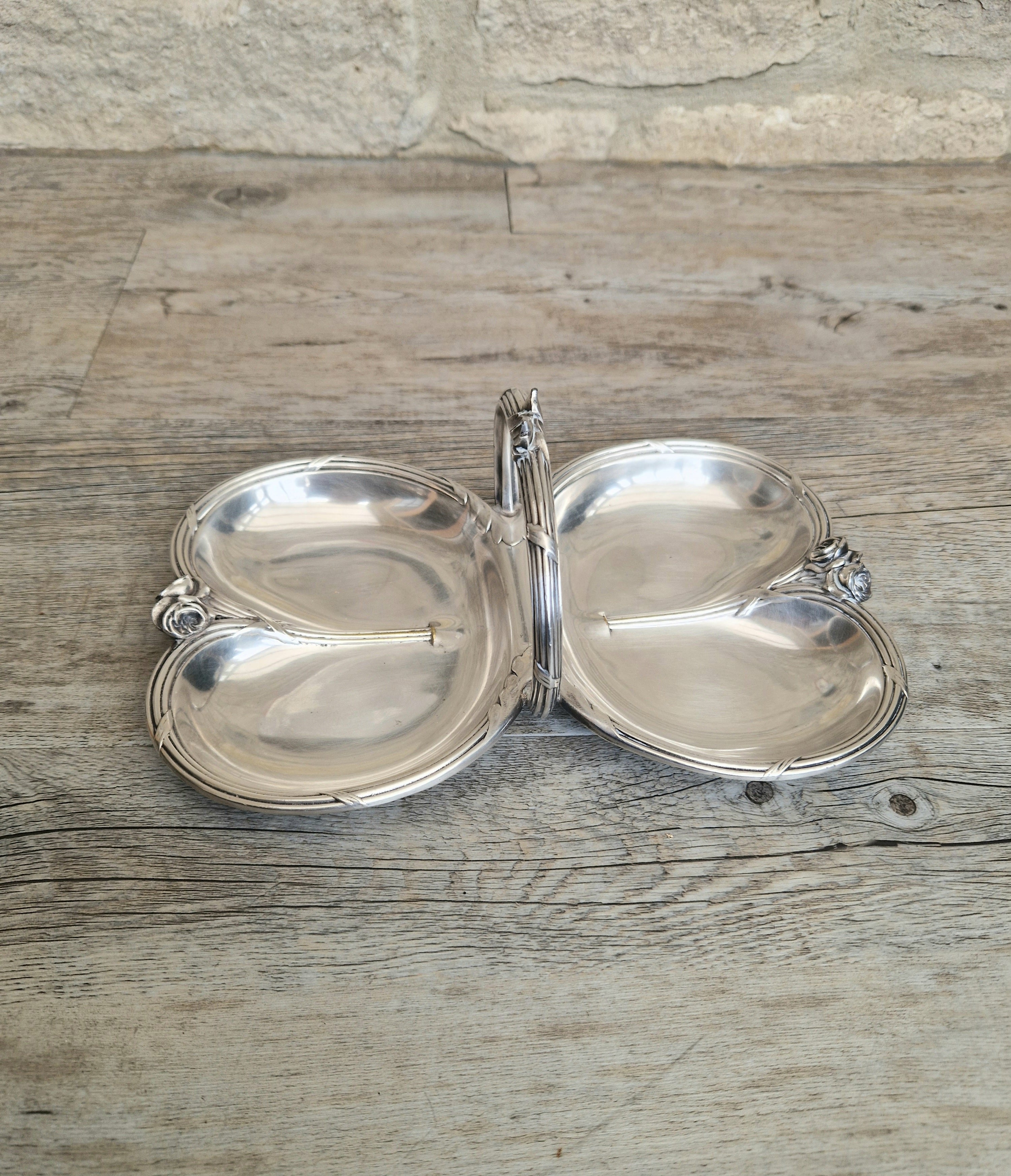 Antique Tray Christofle Gallia Silver Plated Handled Serving Tray Art nouveau Rose Design Made in France