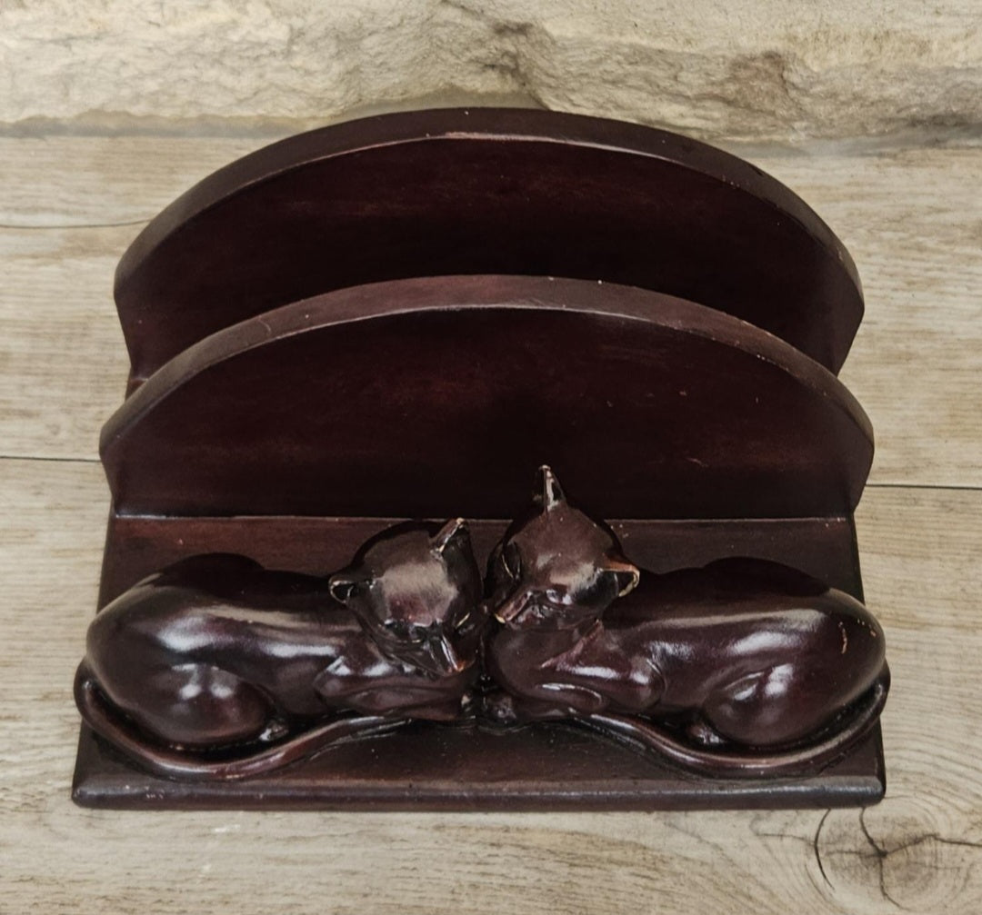 Cat Letter Rack Resin Vintage Heavy Unusual Two Cats Desk Organizer Decorative Mail Holder