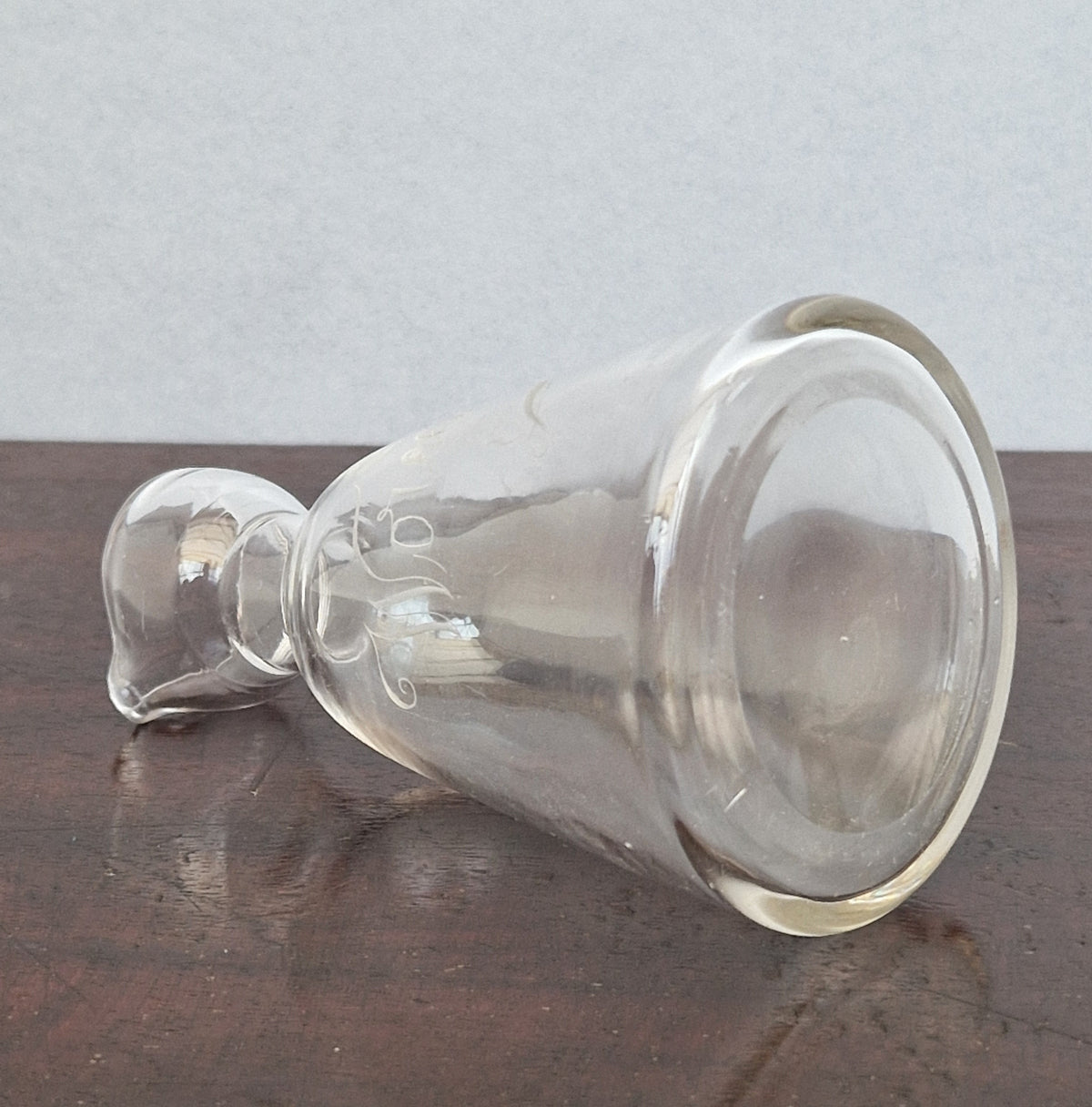 Antique Engraved Glass Worcester Condiment Bottle c.19th Century Fine Copper Wheel Engraving  Glass Stopper English