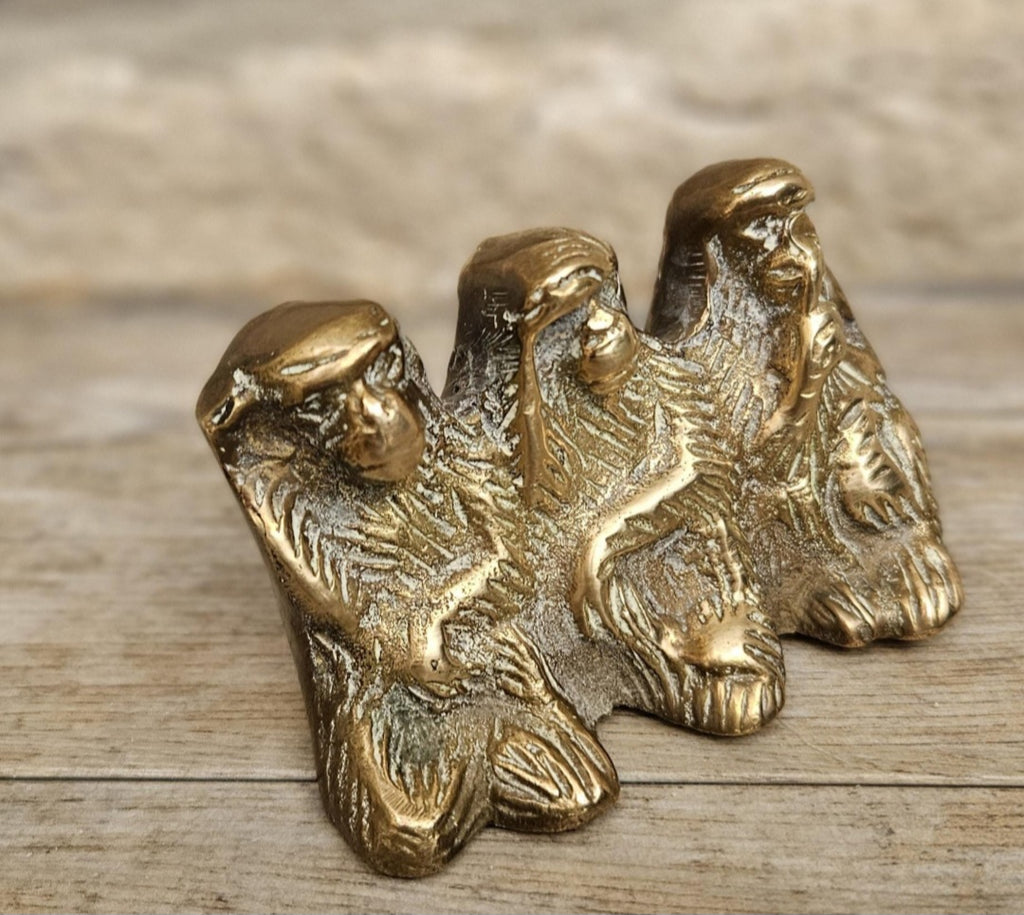 Vintage Brass Three wise Monkeys Figure Hear, See and Speak no Evil