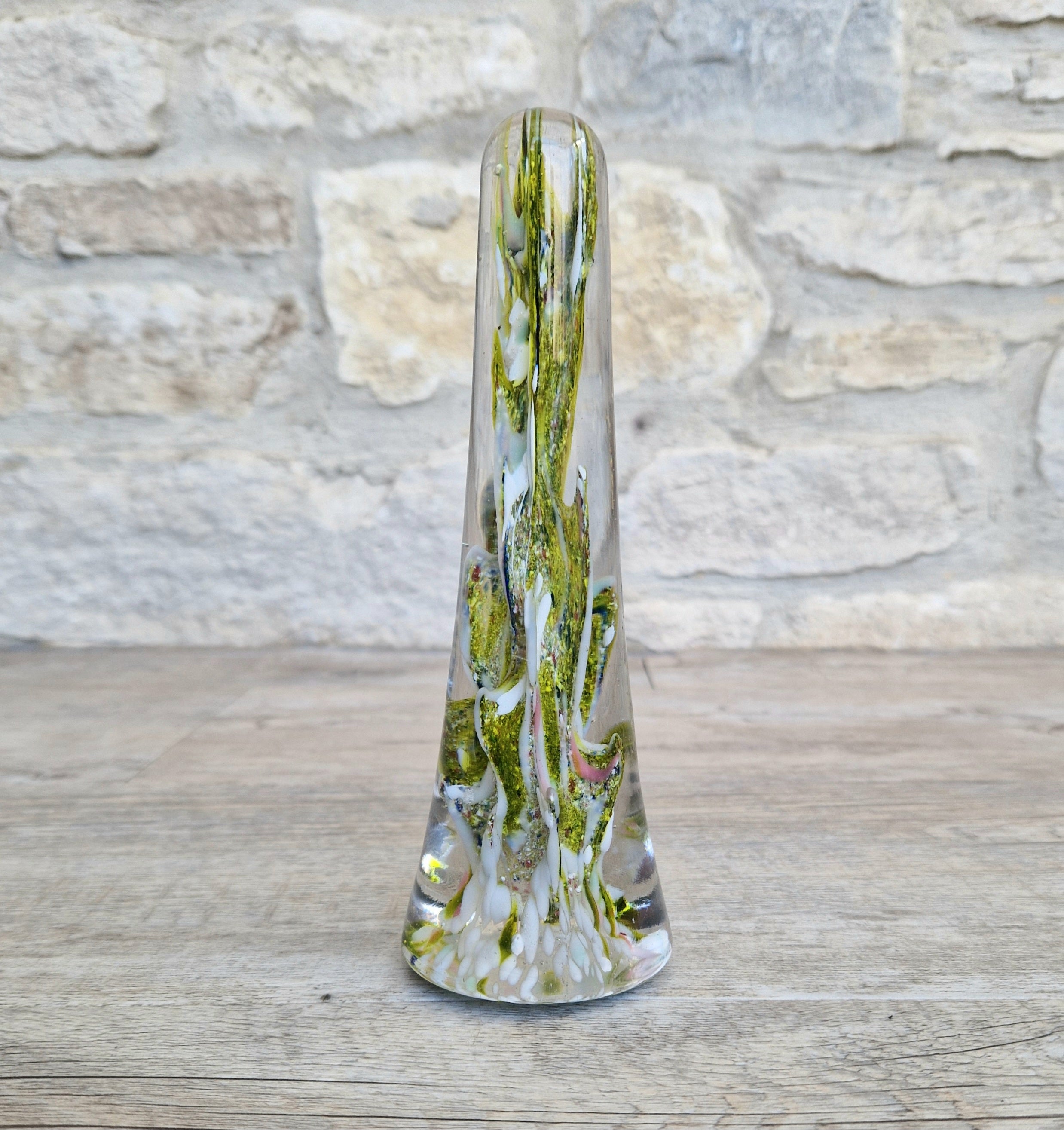 Devil's Fire Tower Green Art Glass Obelisk Paperweight 18.4cm 19th Century